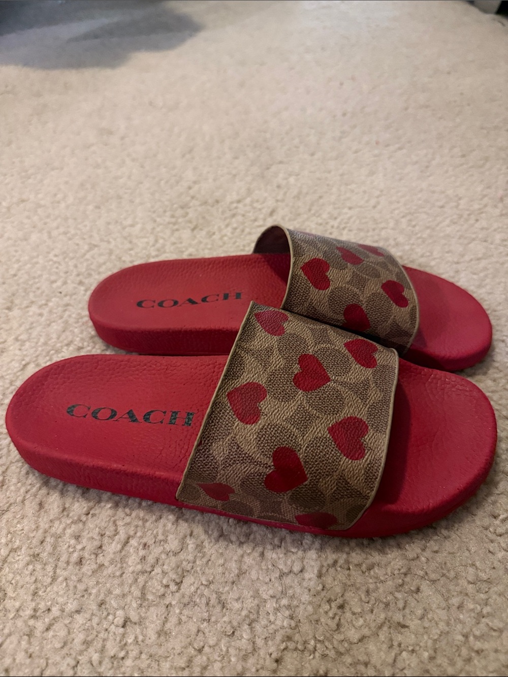 Coach Red Heart Print Slide Sandals
